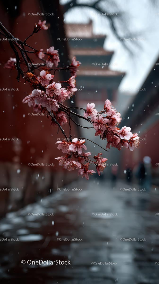Cherry Blossoms Along a Tranquil Riverside Path in Spring