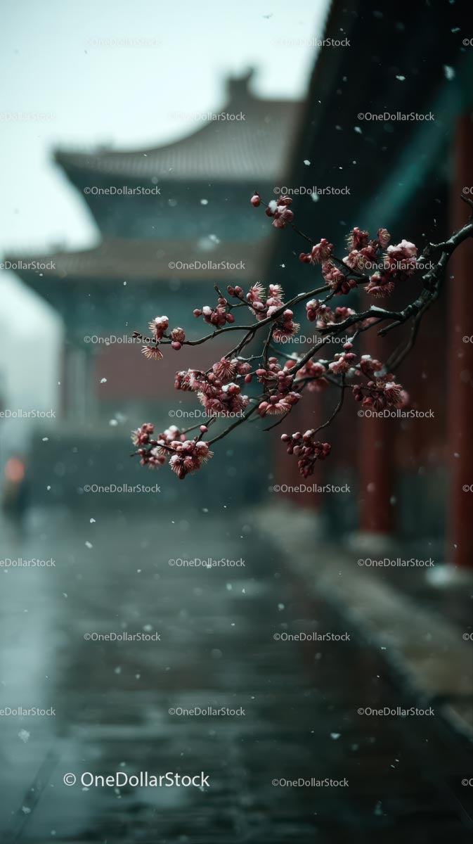 Cherry Blossoms Along a Tranquil Riverside Path in Spring