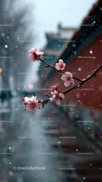 Cherry Blossoms Along a Tranquil Riverside Path in Spring