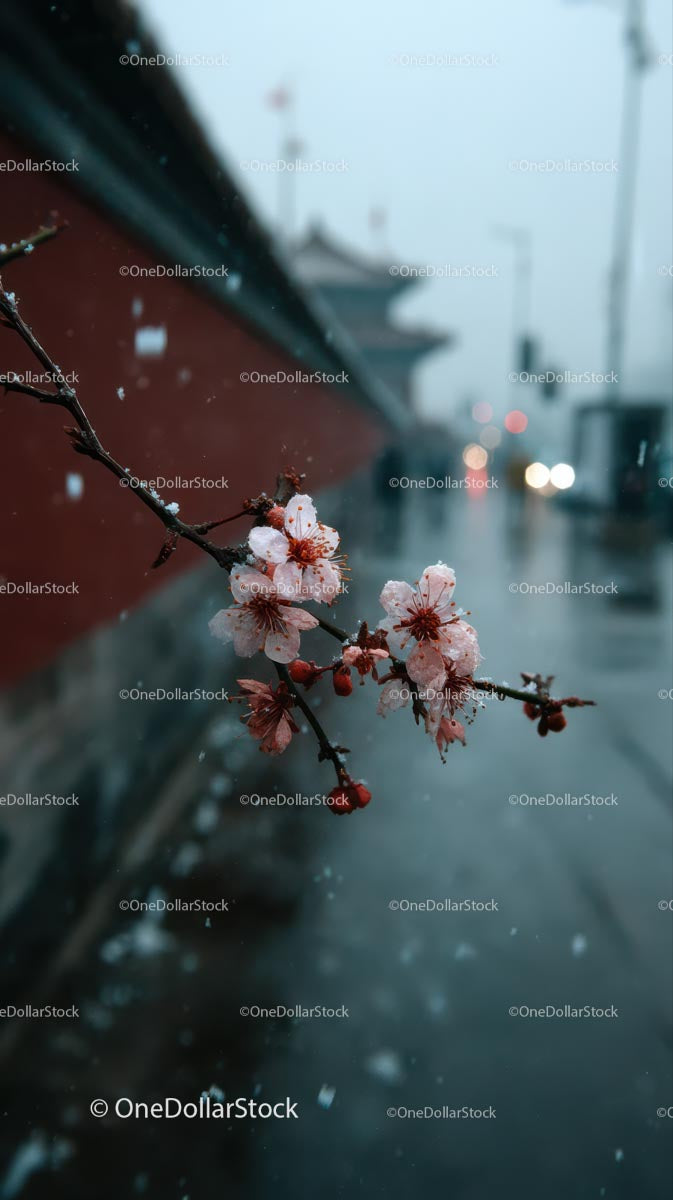 Cherry Blossoms Along a Tranquil Riverside Path in Spring