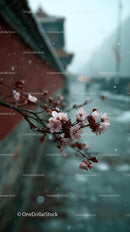 Cherry Blossoms Along a Tranquil Riverside Path in Spring