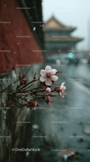 Cherry Blossoms Along a Tranquil Riverside Path in Spring