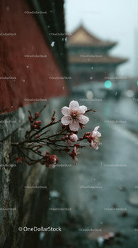 Cherry Blossoms Along a Tranquil Riverside Path in Spring