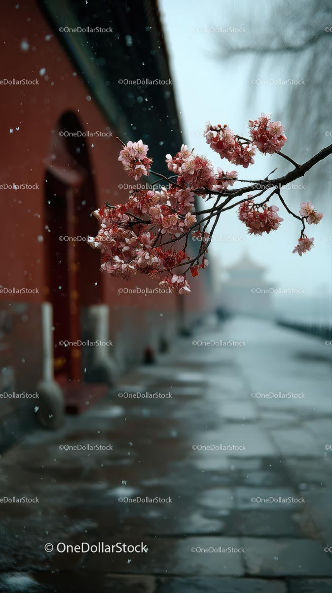 Cherry Blossoms Along a Tranquil Riverside Path in Spring
