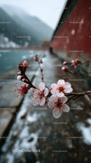 Cherry Blossoms Along a Tranquil Riverside Path in Spring