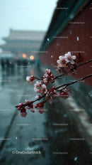 Cherry Blossoms Along a Tranquil Riverside Path in Spring