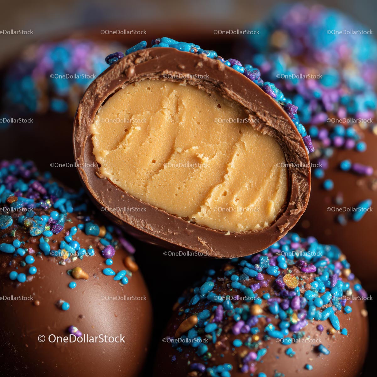 Chocolate Truffles with Peanut Butter Filling and Sprinkles