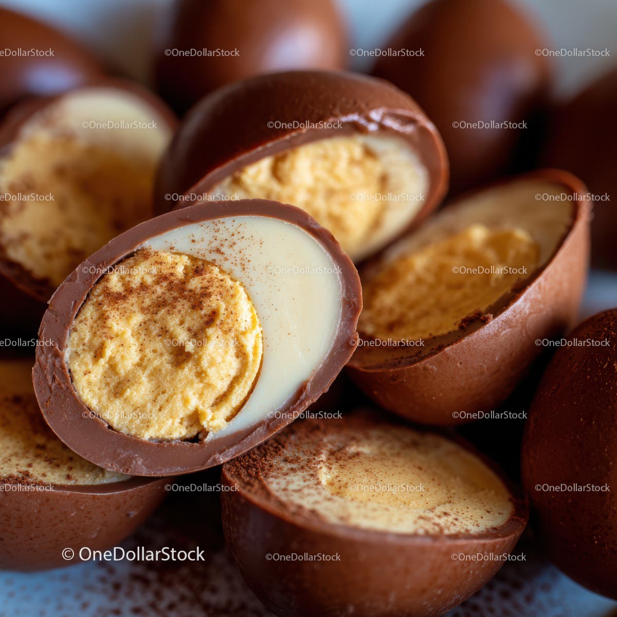 Chocolate Eggs with Creamy Filling and Cocoa Dusting