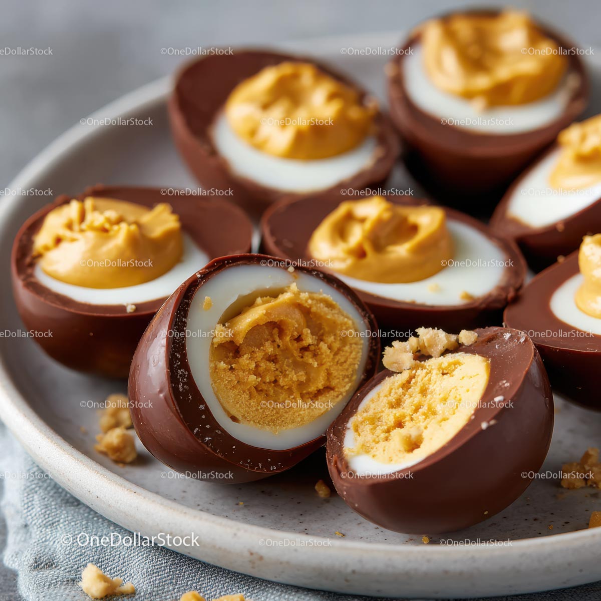 Chocolate Eggs with Peanut Butter Filling on Plate