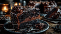 Decadent Dark Chocolate Layer Cake Slice on Plate