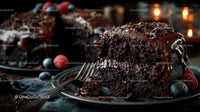 Rich Chocolate Cake Slice with Fresh Berries