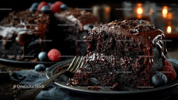 Rich Chocolate Cake Slice with Fresh Berries