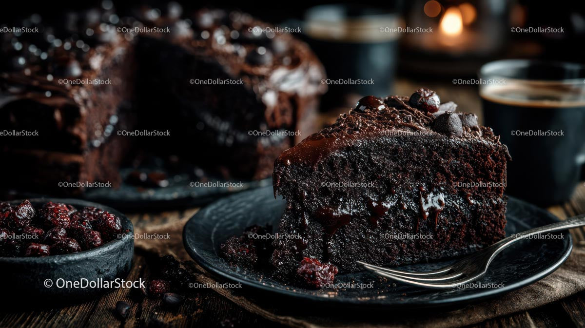 Decadent Dark Chocolate Layer Cake Slice on Plate