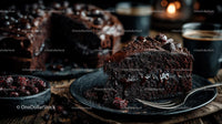 Decadent Dark Chocolate Layer Cake Slice on Plate