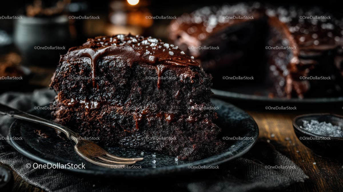 Decadent Dark Chocolate Layer Cake Slice on Plate