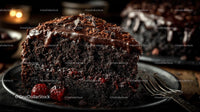 Decadent Chocolate Cake Slice with Raspberry Garnish