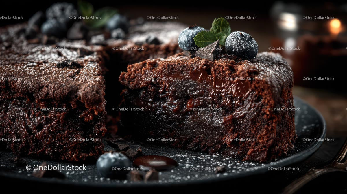 Decadent Chocolate Cake Slice with Blueberries