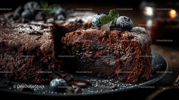 Decadent Chocolate Cake Slice with Blueberries