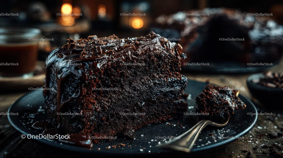 Decadent Dark Chocolate Layer Cake Slice on Plate