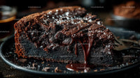 Decadent Dark Chocolate Layer Cake Slice on Plate