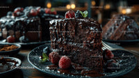Decadent Chocolate Cake Slice with Berries