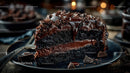 Decadent Slice of Rich Chocolate Cake Garnished with Icing