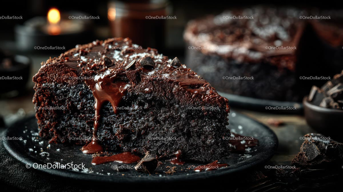 Decadent Dark Chocolate Layer Cake Slice on Plate