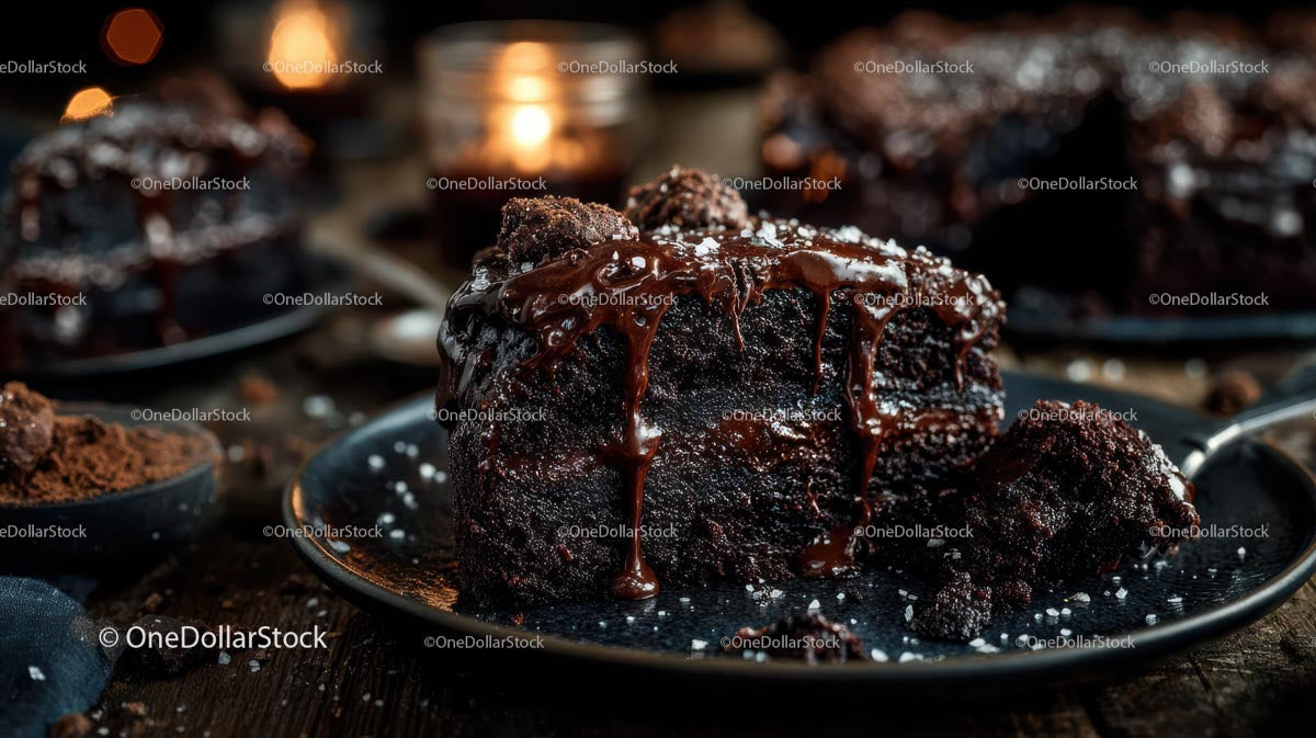 Decadent Dark Chocolate Layer Cake Slice on Plate