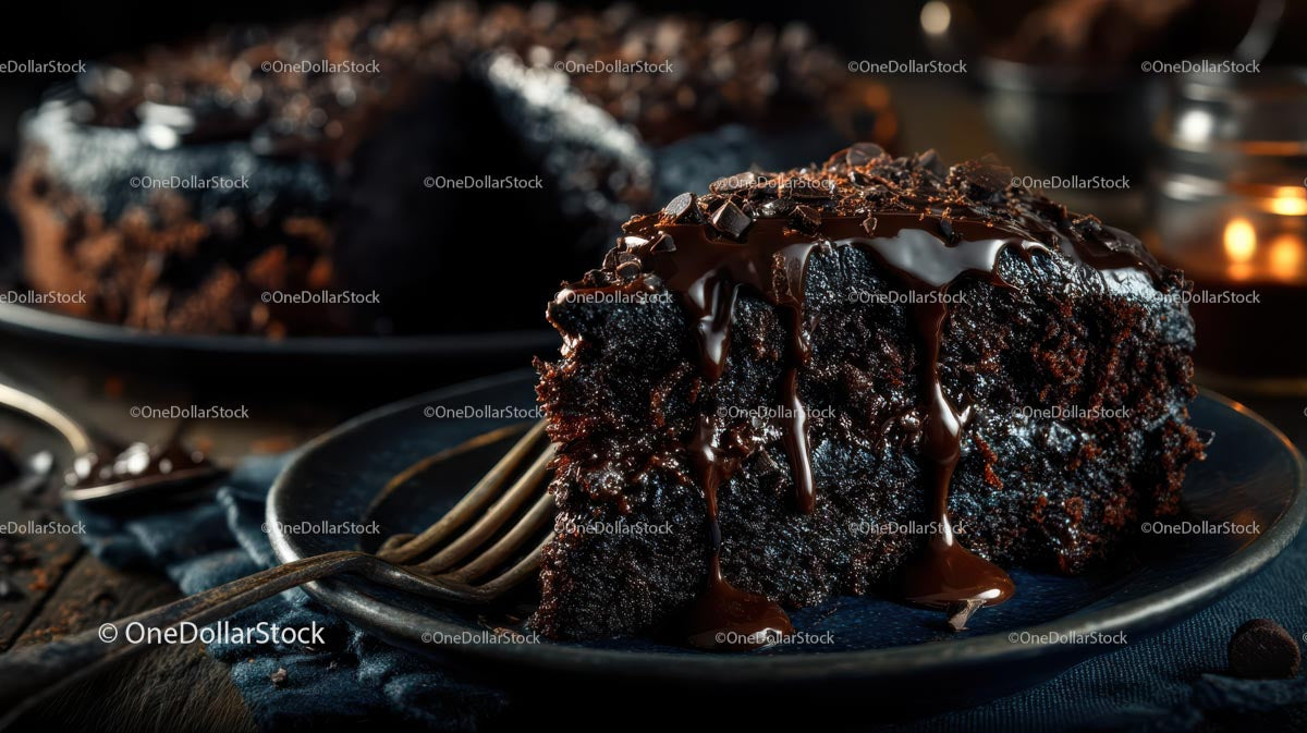 Decadent Dark Chocolate Layer Cake Slice on Plate