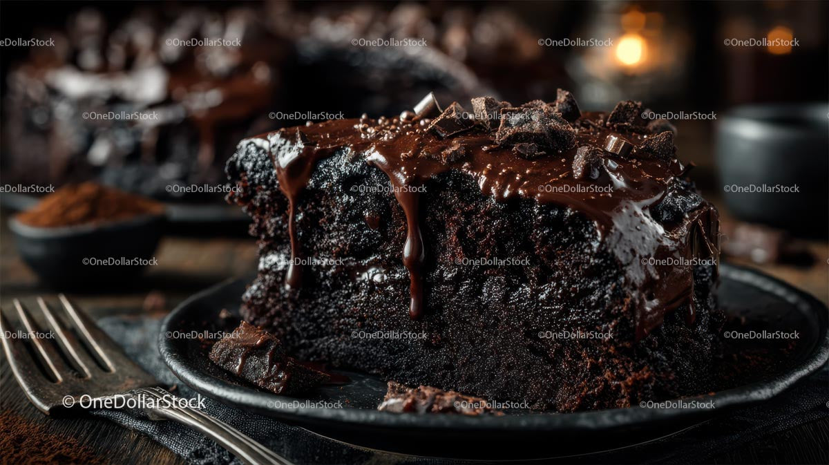 Decadent Chocolate Cake Slice with Rich Glaze