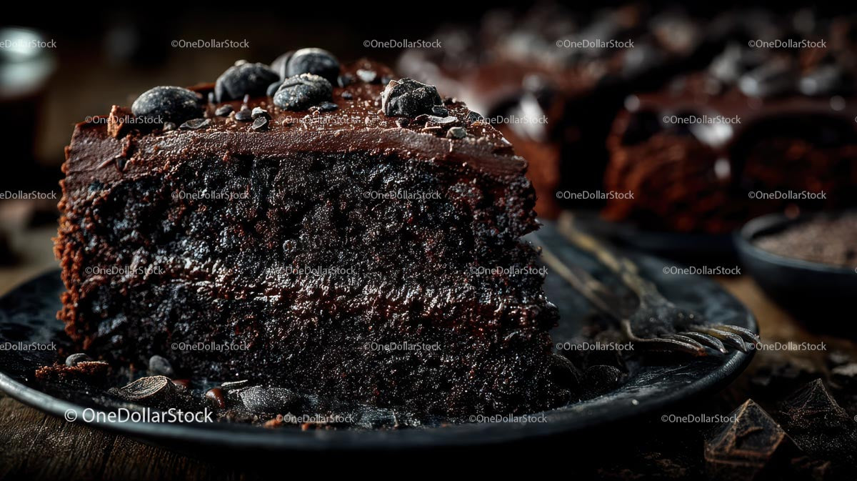 Decadent Dark Chocolate Layer Cake Slice on Plate