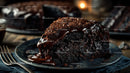 Decadent Dark Chocolate Layer Cake Slice on Plate