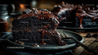 Decadent Dark Chocolate Layer Cake Slice on Plate
