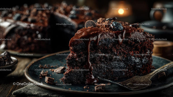 Decadent Slice of Rich Chocolate Cake with Frosting