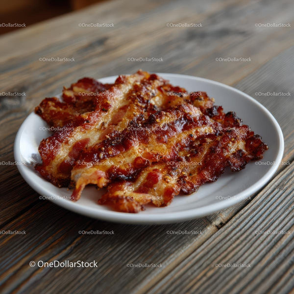 Crispy Bacon Strips on a Rustic Wooden Table Stock Photo Bundle (16 JPG Files)