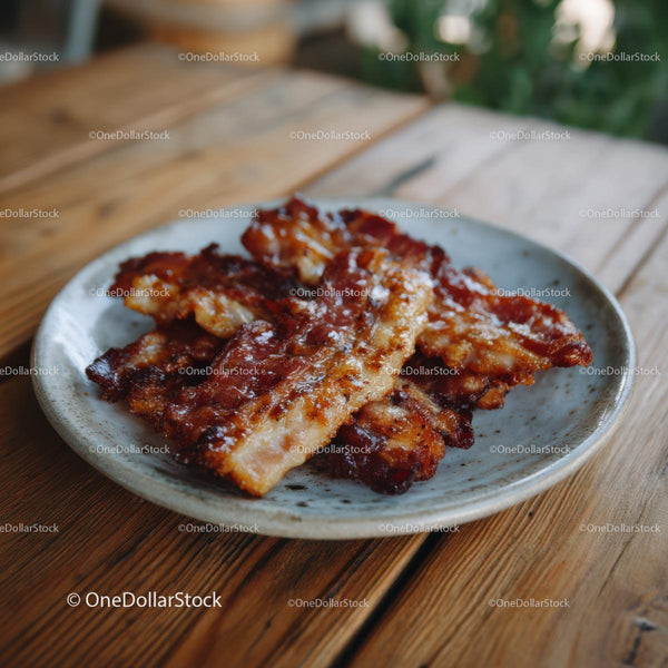 Crispy Bacon Strips on Rustic Plate