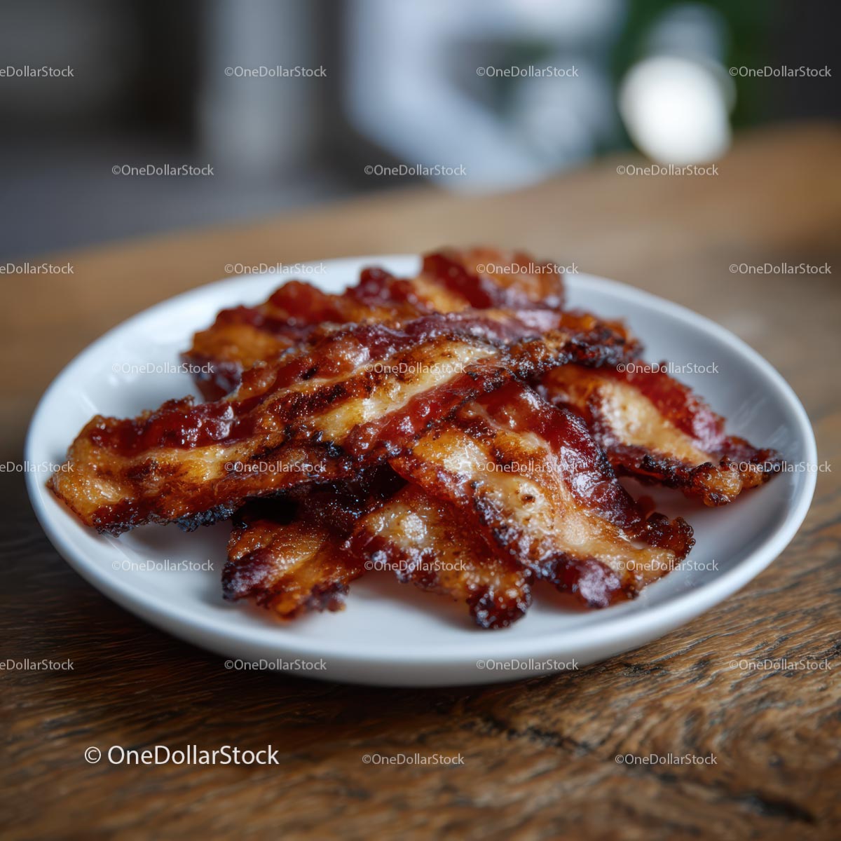 Crispy Bacon Strips on a Rustic Wooden Table