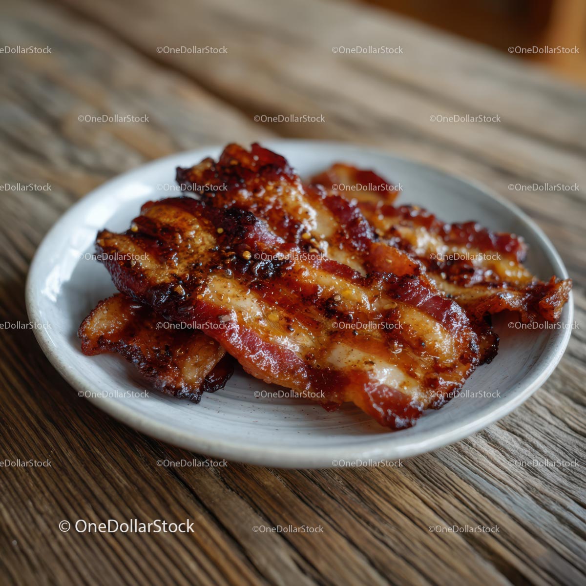 Crispy Bacon on Rustic Wooden Table