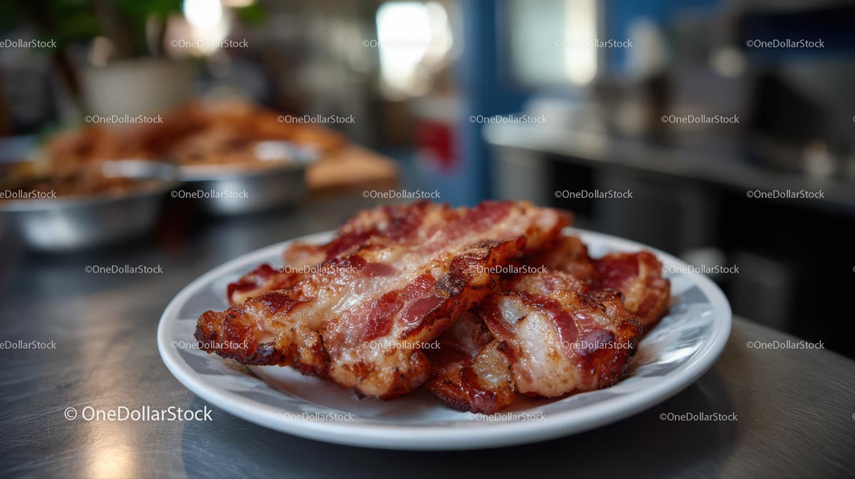 Crispy Bacon Slices on a White Breakfast Plate