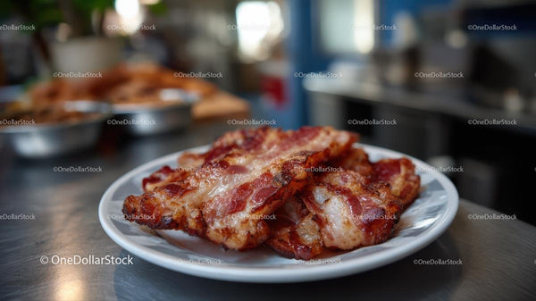 Crispy Bacon Slices on a White Breakfast Plate