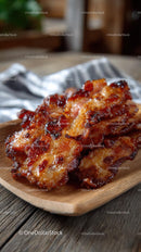 Crispy Bacon Strips on a Wooden Platter in Rustic Setting