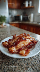 Crispy Bacon on a White Plate in a Cozy Kitchen