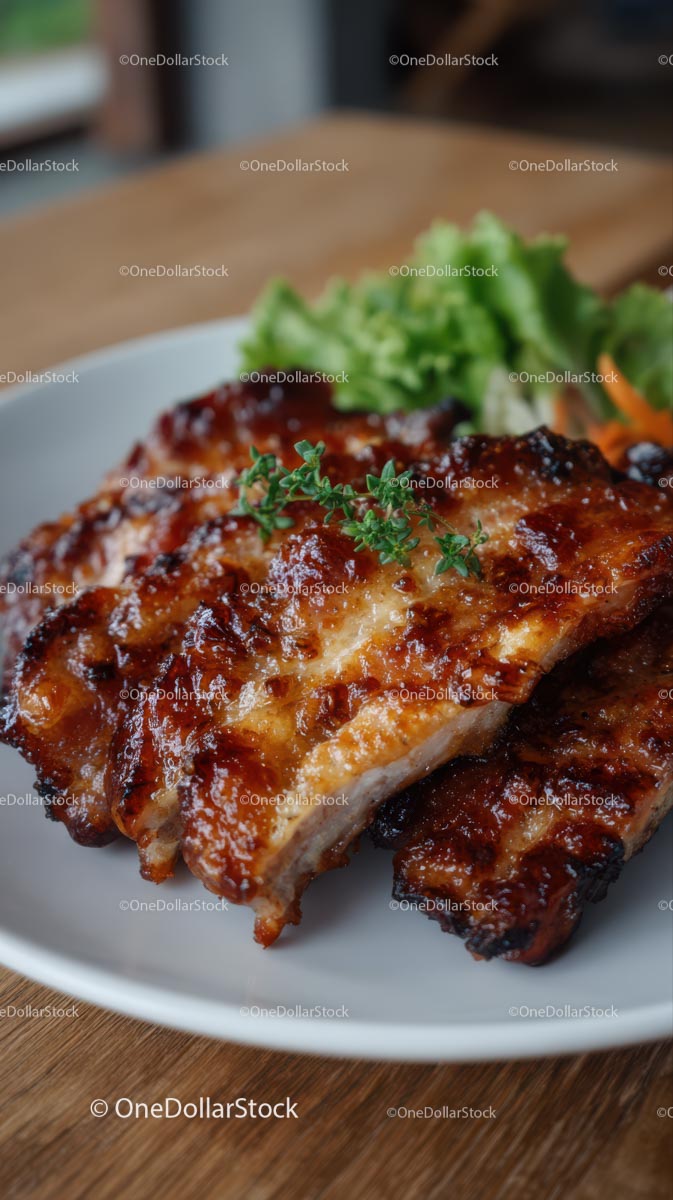 Delicious Grilled Ribs with Parsley Garnish