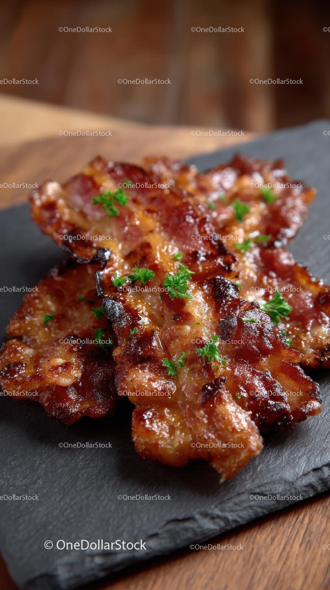 Crispy Bacon Strips on a Slate Serving Board