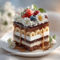 Decadent Chocolate Dessert with Berries and Bananas