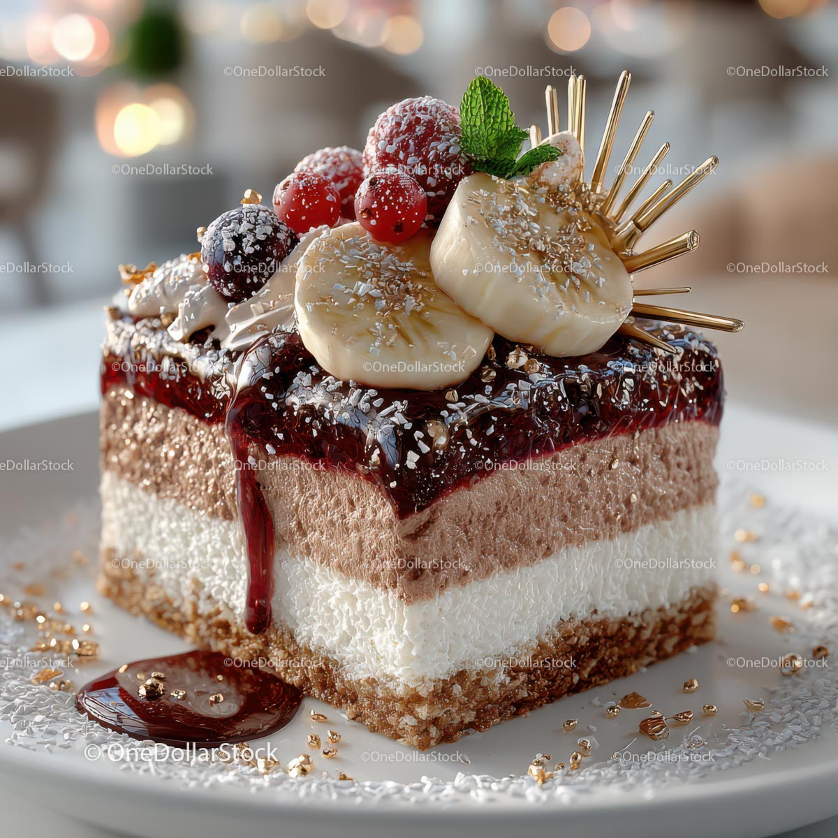 Decadent Layered Chocolate Mousse Cake with Fruits