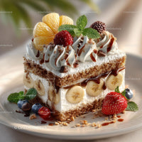 Indulgent Layered Cake with Fruits and Whipped Cream