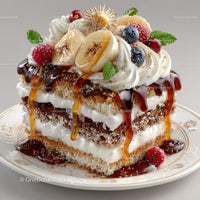Gourmet Layered Cake with Fresh Fruits and Caramel