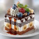 Decadent Chocolate Cake with Fresh Fruits and Whipped Cream