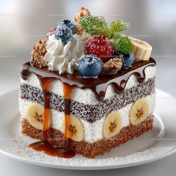 Decadent Chocolate Cake with Fresh Fruits and Whipped Cream